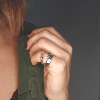 Big pinky organic silver ring