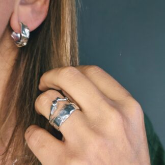 Irregular Chunky silver hoops