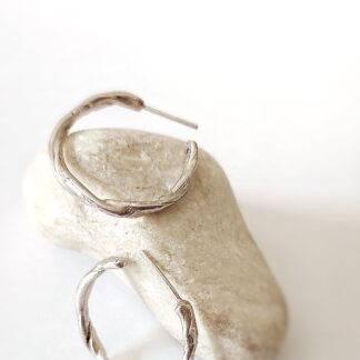 Silver twig hoop earrings