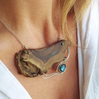 Sterling Silver One of a Kind Olive Wood Labradorite Necklace