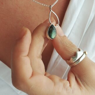 Labradorite Teardrop Necklace, One of a Kind Handmade Sterling Silver Necklace